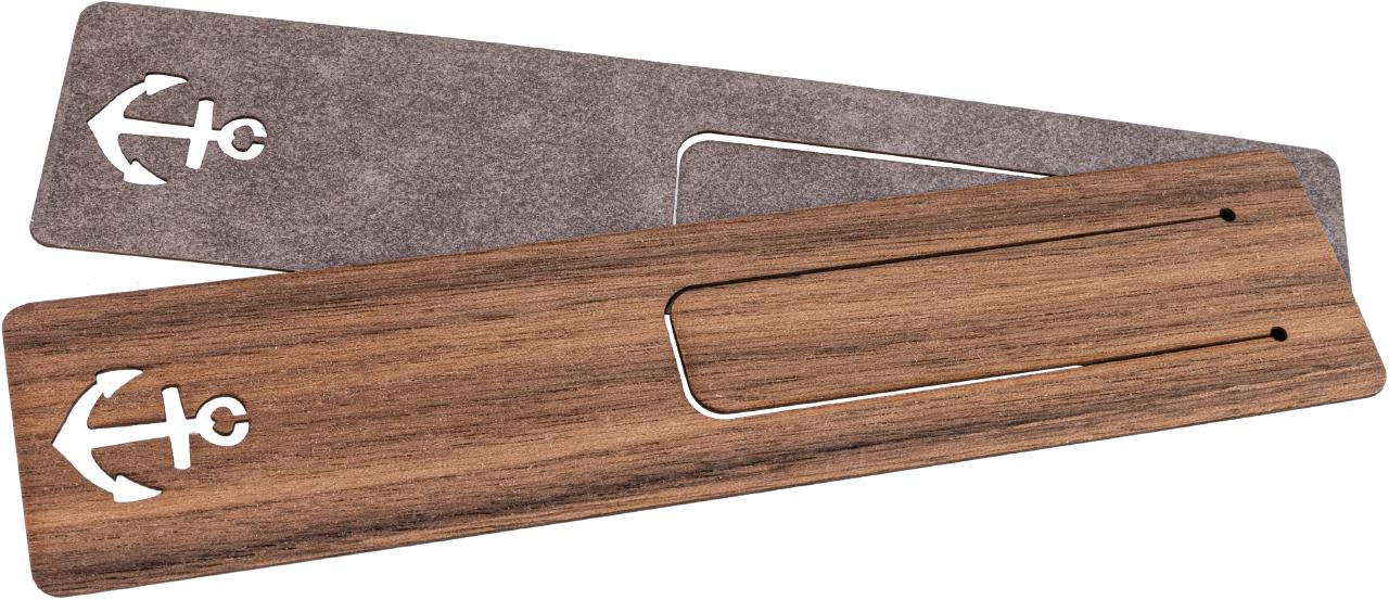 Holz-Lesezeichen aus geöltem Nussbaum mit feiner Gravur, leicht und flexibel, Motiv Anker
