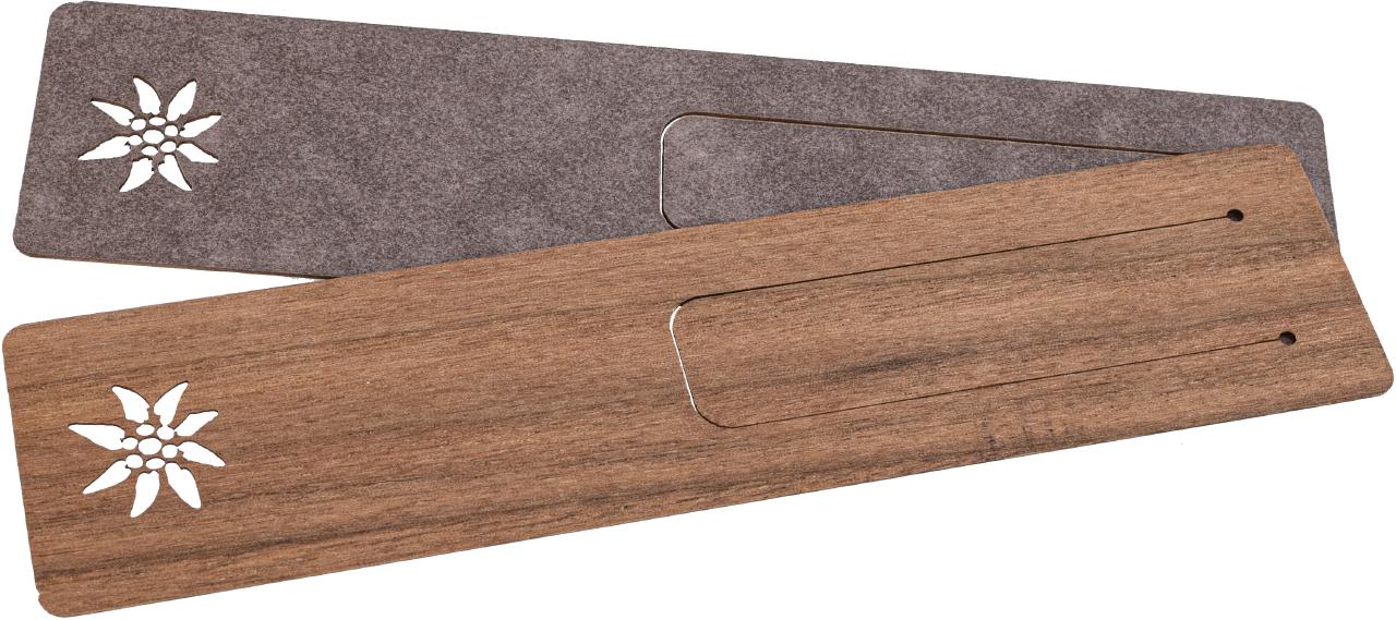 Holz-Lesezeichen aus geöltem Nussbaum, extrem biegbar und fein graviert, Motiv Edelweiss