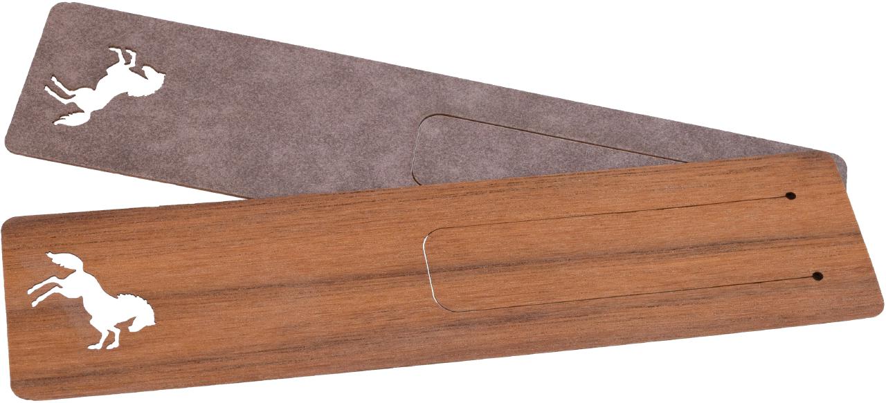 Holz-Lesezeichen aus geöltem Nussbaum, extrem biegbar und fein graviert, Motiv Pferd