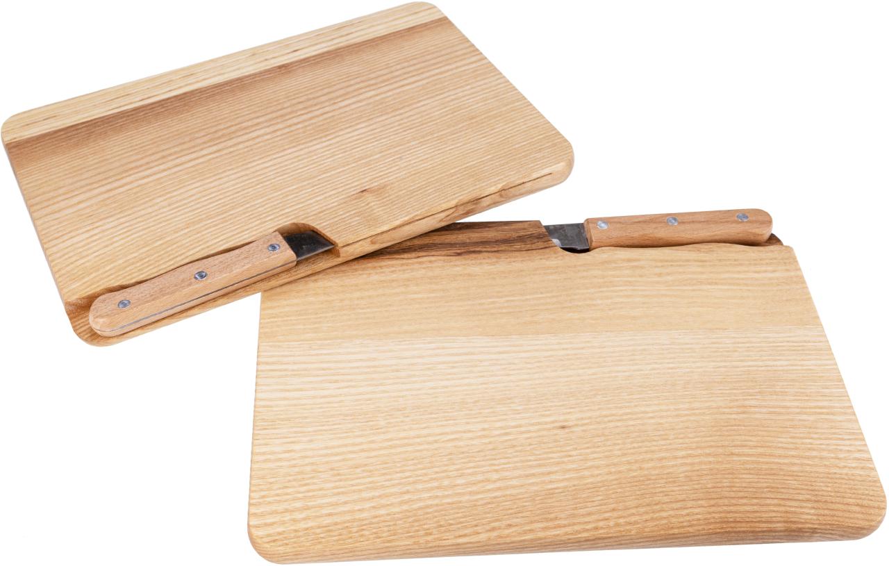 Messerbrett aus FSC-zertifizierter Esche geölt 27x18 cm mit Küchenmesser im Set
