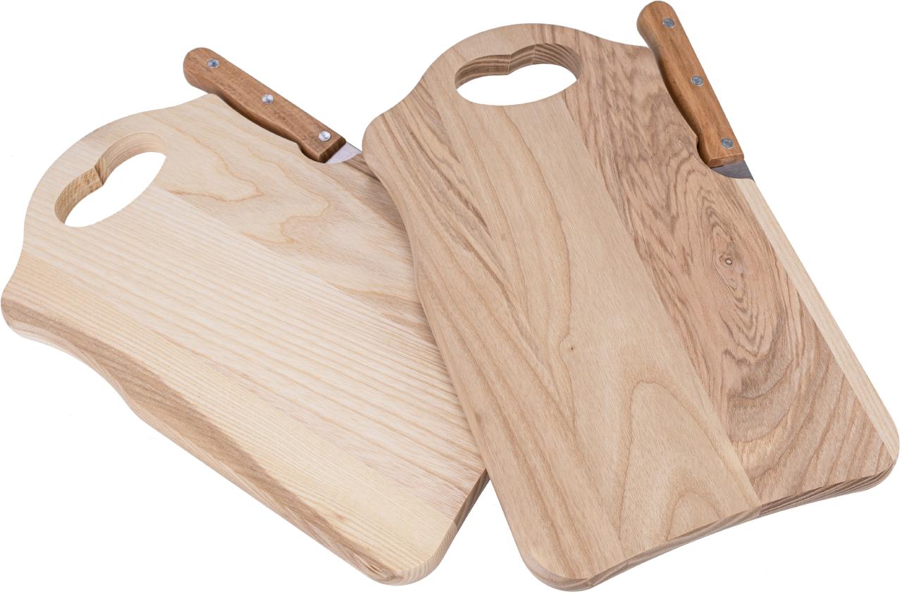 Messerbrett aus FSC-Esche roh mit Herz-Griff und Messer 26x16x1,5 cm
