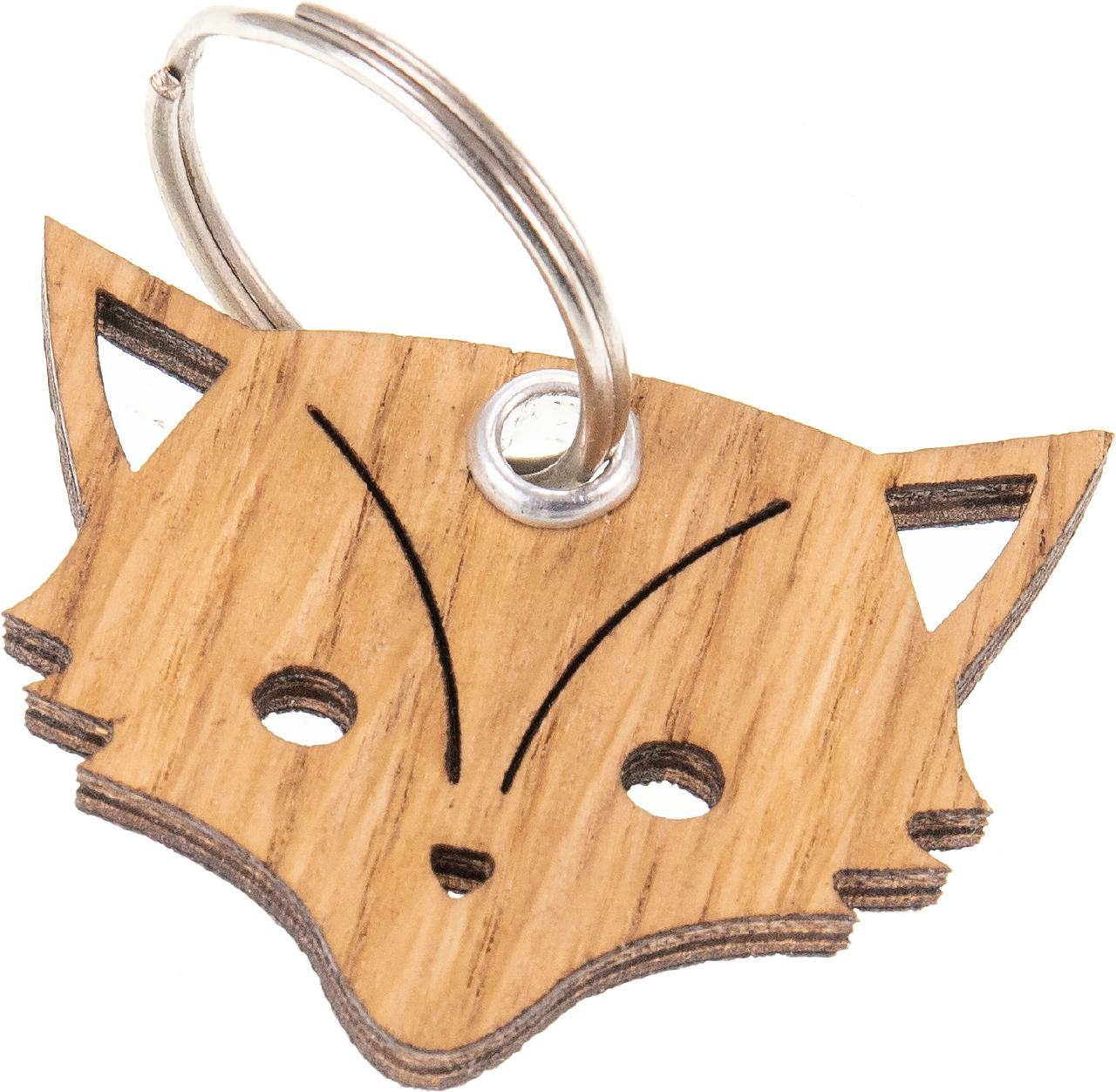 Holz Schlüsselanhänger aus Eiche geölt, Motiv Fuchs, 5 mm
