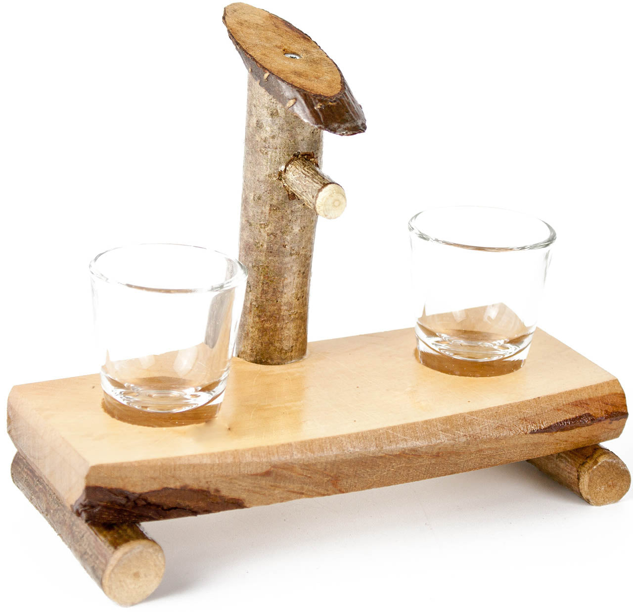 Schnapsbrunnen aus lackiertem Holz für 2 Personen mit zwei Stamperl
