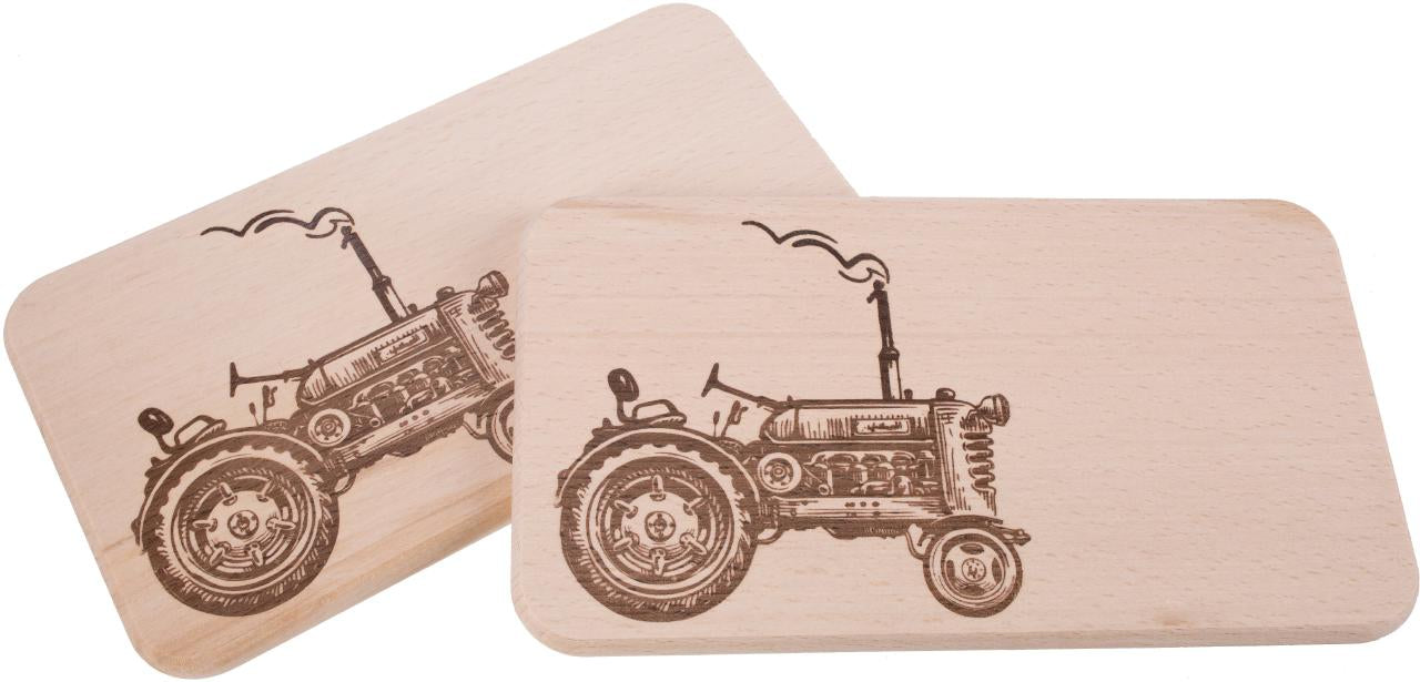 Schneidebrett aus Erle 22,5 cm mit Traktor-Oldtimer-Motiv
