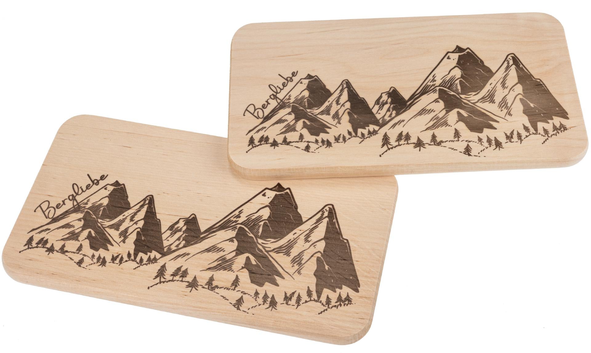 Schneidebrett Erle mit Bergliebe-Panorama – lasergraviert, Geschenk für Bergfans
