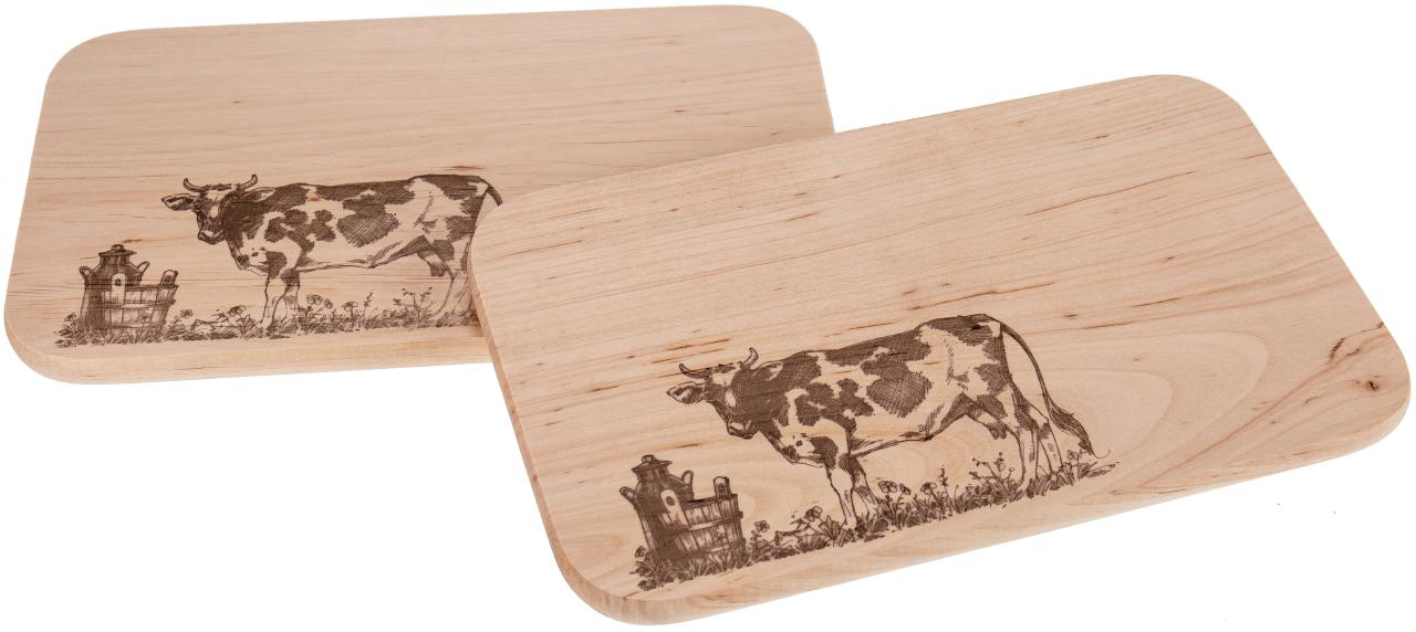 Schneidebrett Erle 26cm mit Kuh-Motiv – lasergraviert, Geschenk für Bauernhof-Fans
