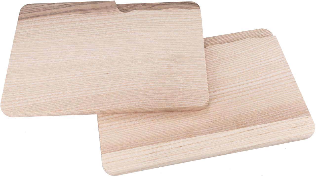 Rechteckiges Schneidebrett aus unbehandelter FSC-Esche 27x18 cm, inklusive Messer, natürlich und messerschonend
