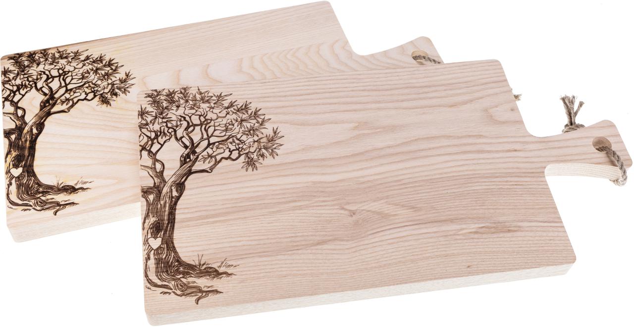 Schneidebrett aus Eschenholz mit Griff, Lebensbaum-Motiv, 40×20 cm, FSC-zertifiziert
