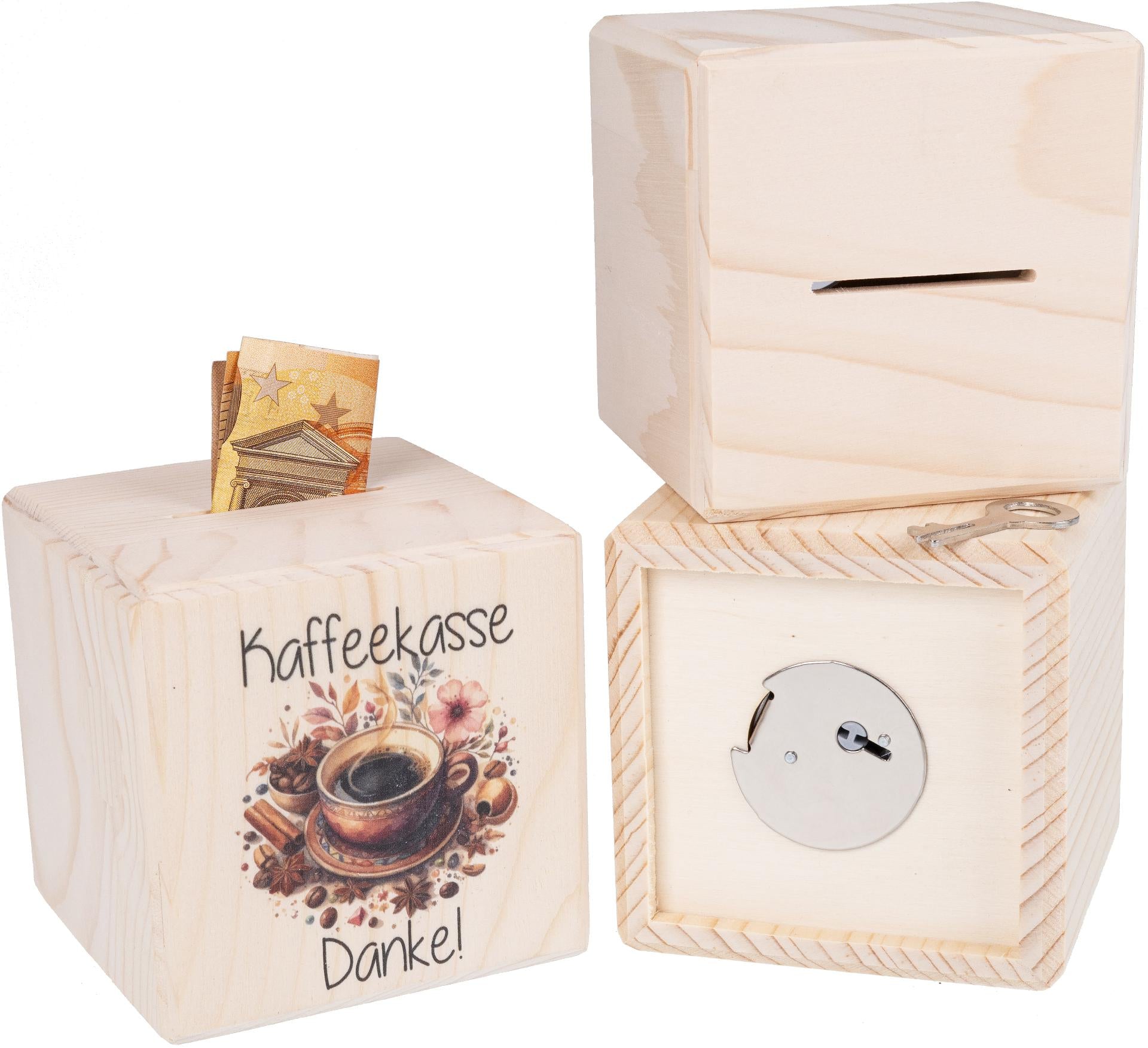 Sparkässeli Holzwürfel mit Aufdruck Kaffeekasse