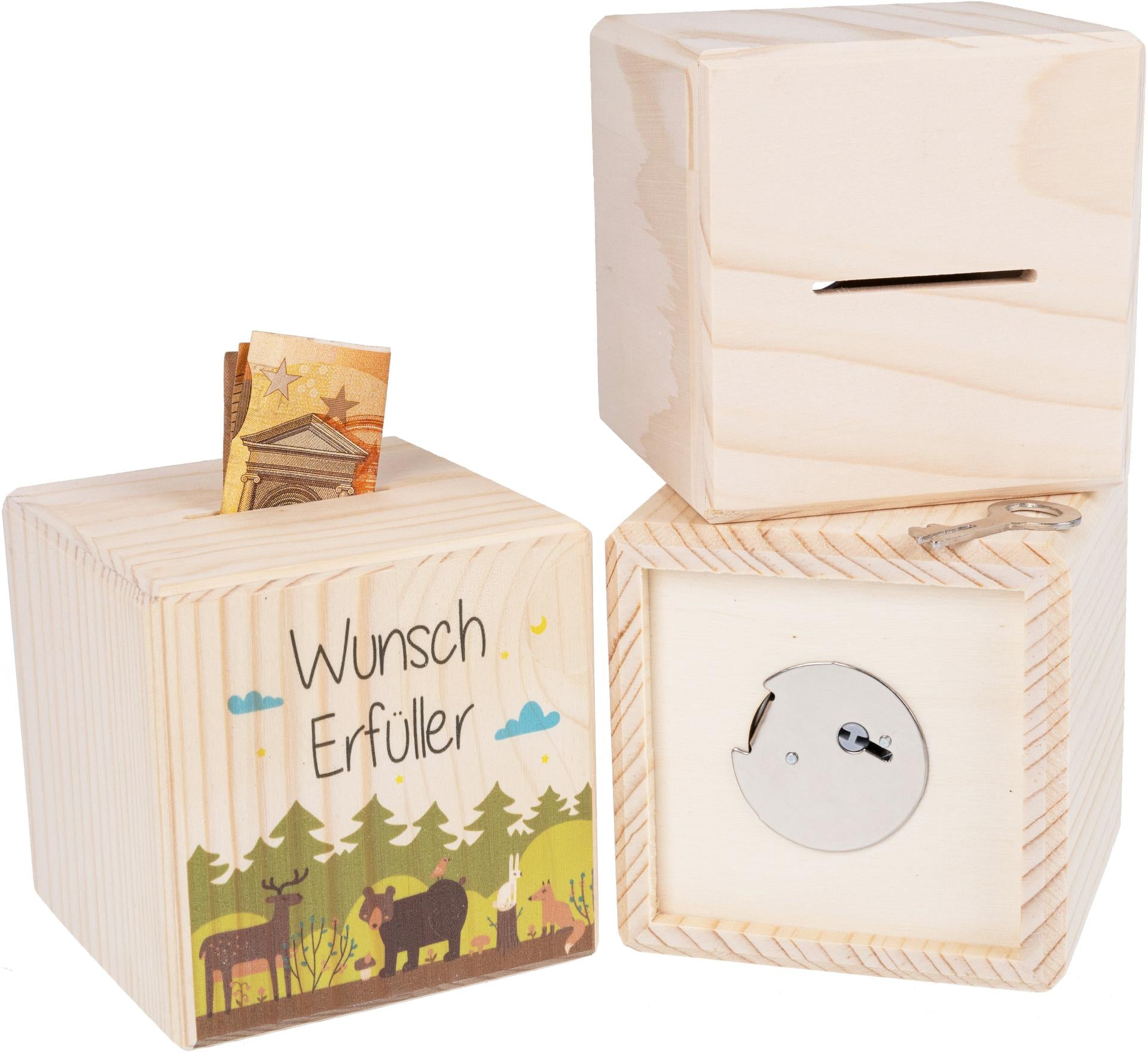 Sparkässeli Holzwürfel mit Aufdruck Wunscherfüller