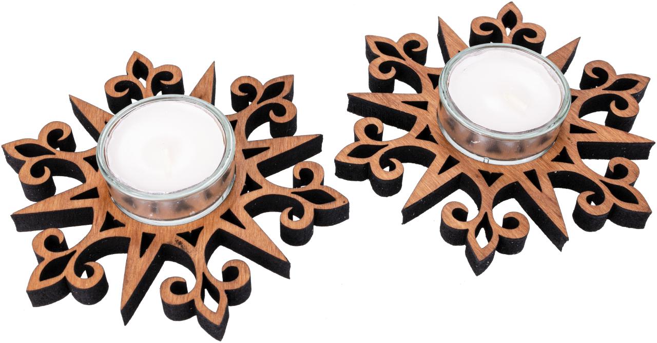 Teelichthalter aus geöltem Erlenholz in Sternform mit spitzem Design und Glaseinsatz – natürliche Weihnachtsdeko für Teelichter
